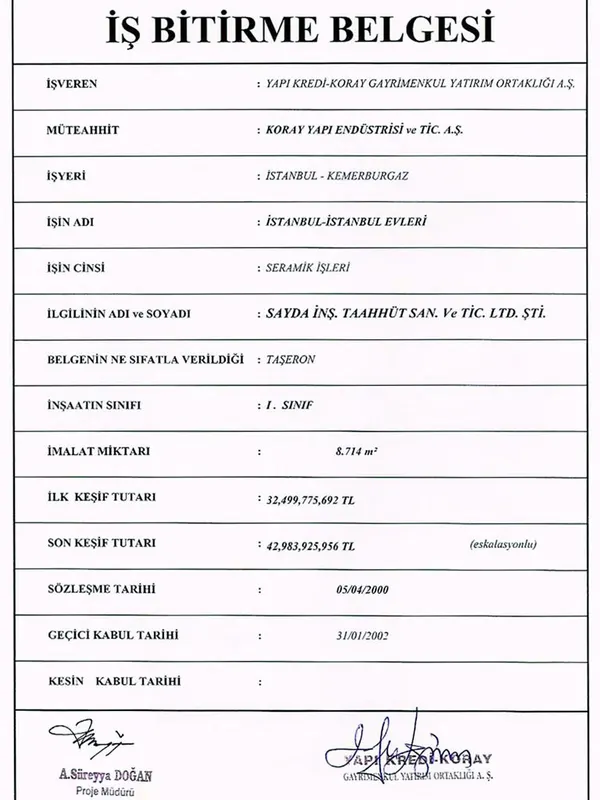 Sayda İnşaat iş bitirme belgesi 5