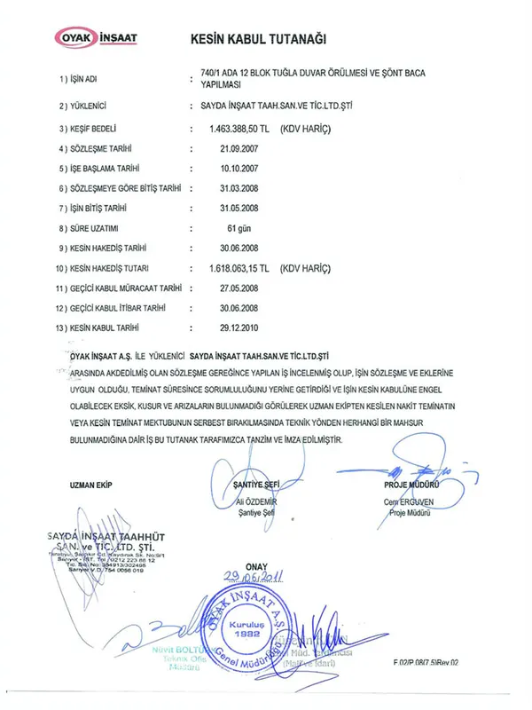 Sayda İnşaat iş bitirme belgesi 13