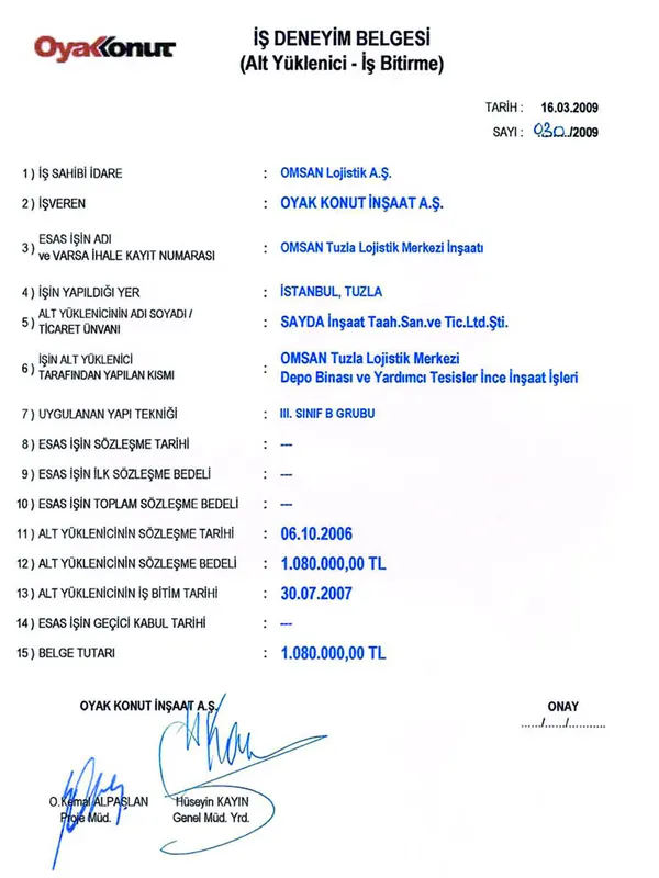 Sayda İnşaat iş bitirme belgesi 14