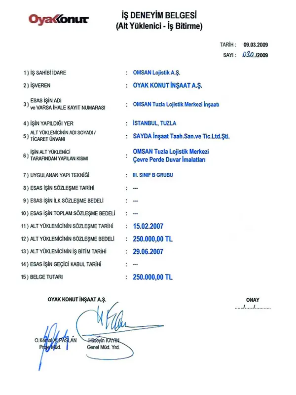 Sayda İnşaat iş bitirme belgesi 17