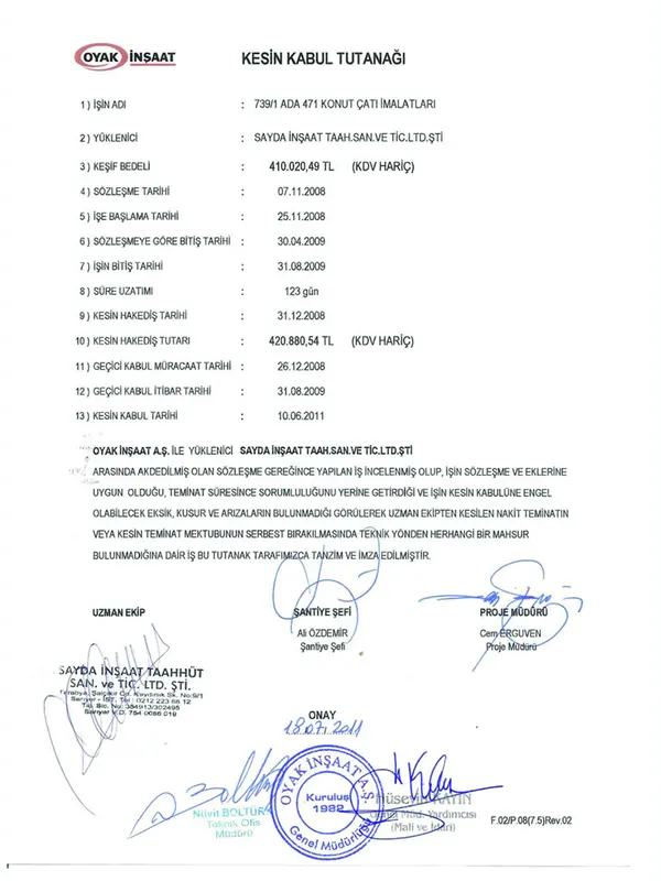 Sayda İnşaat iş bitirme belgesi 23